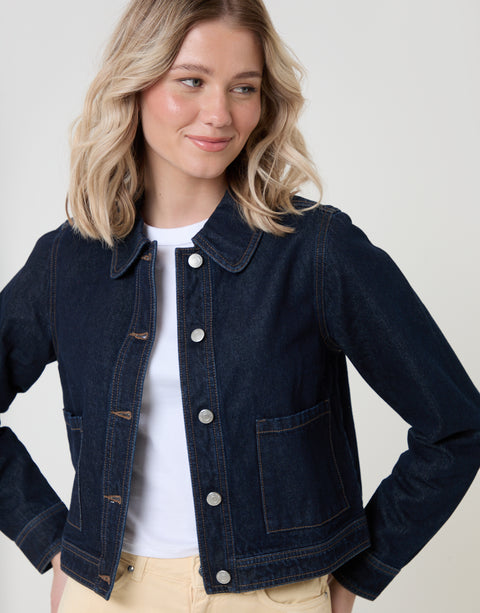 Threadbare Denim Jacket with Patch Pockets in Indigo - front view