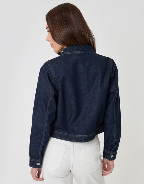 Threadbare Denim Jacket with Patch Pockets in Indigo - back view