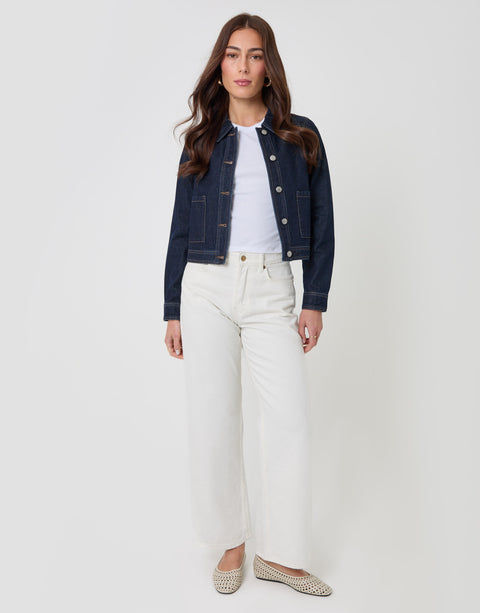 Threadbare Denim Jacket with Patch Pockets in Indigo - full body