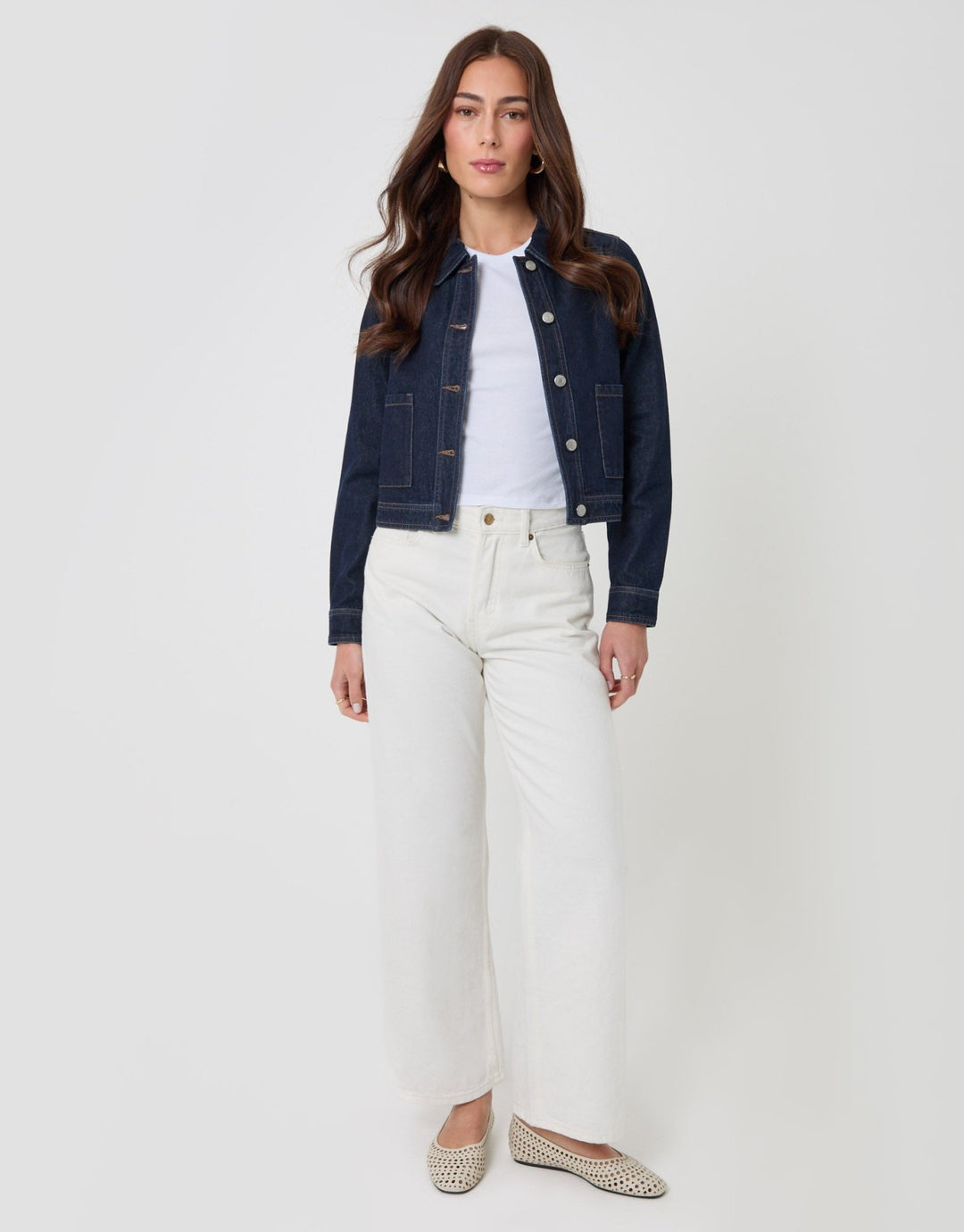 Threadbare Denim Jacket with Patch Pockets in Indigo - full body