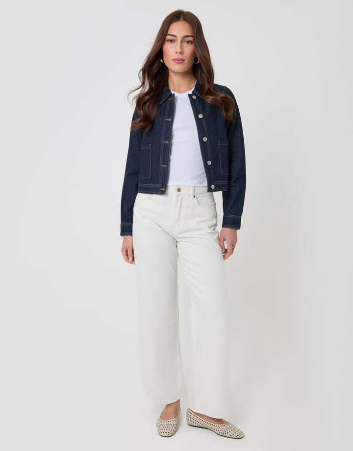 Threadbare Denim Jacket with Patch Pockets in Indigo - full body