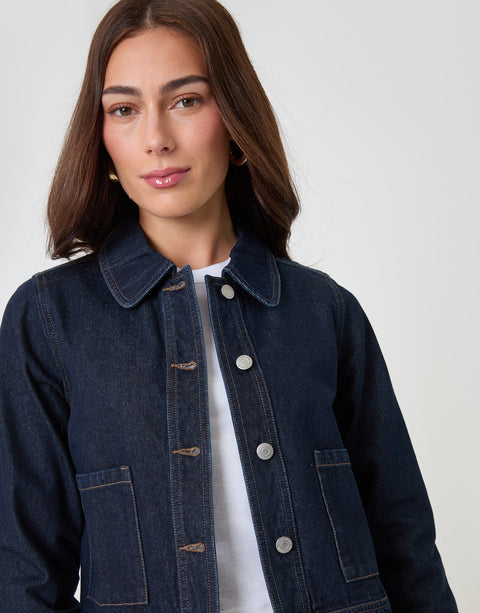 Threadbare Denim Jacket with Patch Pockets in Indigo - close up