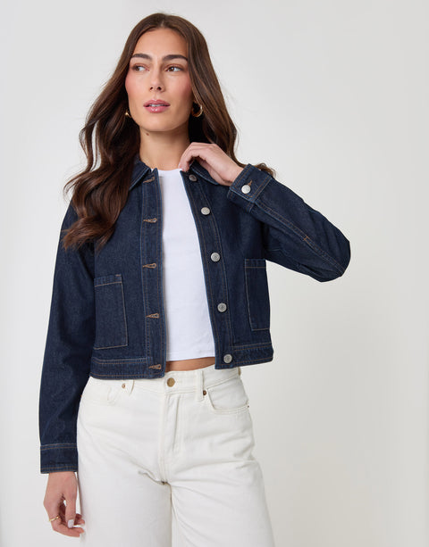 Threadbare Denim Jacket with Patch Pockets in Indigo - front view