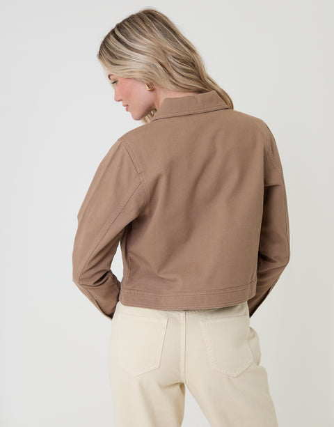 Threadbare Denim Jacket with Patch  Pockets in Mocha Brown - back view