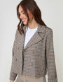 Brown Check Faux Wool Cropped Jacket