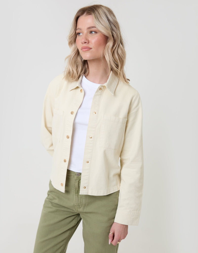 Patch Pocket Denim Shacket Ecru