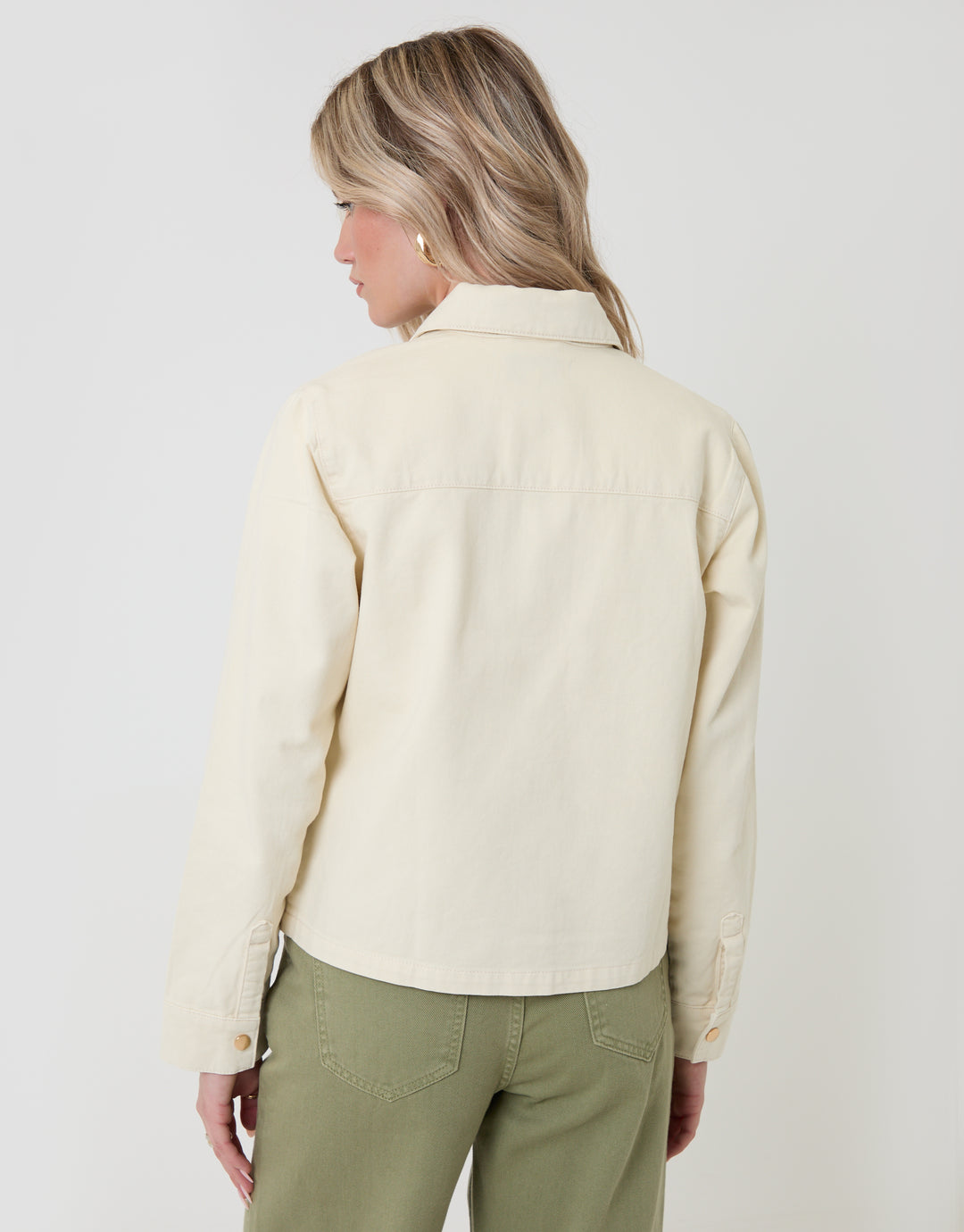 Threadbare Patch Pocket Denim Shacket in Ecru - back view