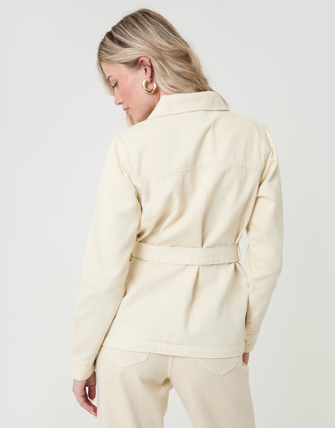 Threadbare Belted Denim Jacket in Ecru - back view