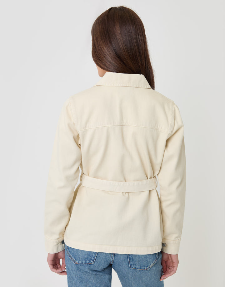 Threadbare Belted Denim Jacket in Ecru - back view