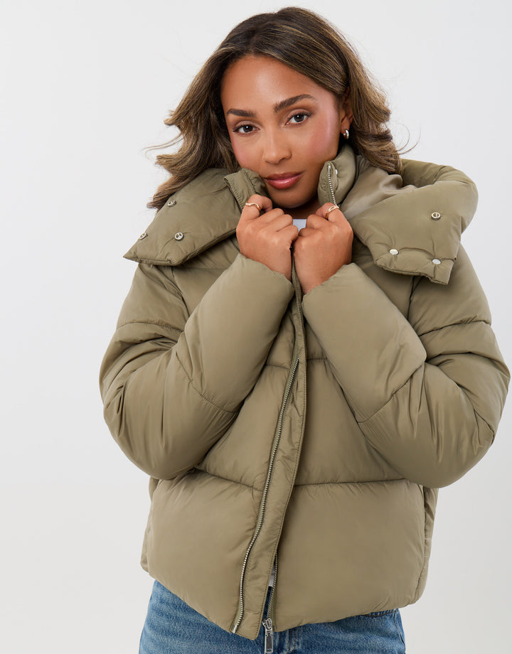 The Everyday Funnel Neck Puffer Coat in Sage Green