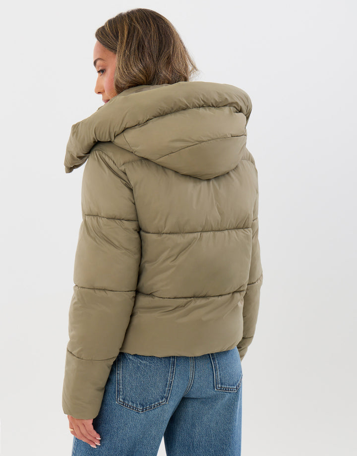 The Everyday Funnel Neck Puffer Coat in Sage Green