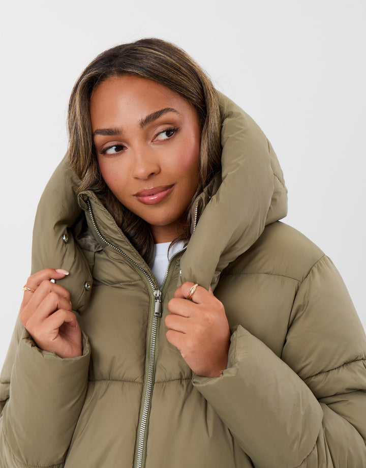 The Everyday Funnel Neck Puffer Coat in Sage Green