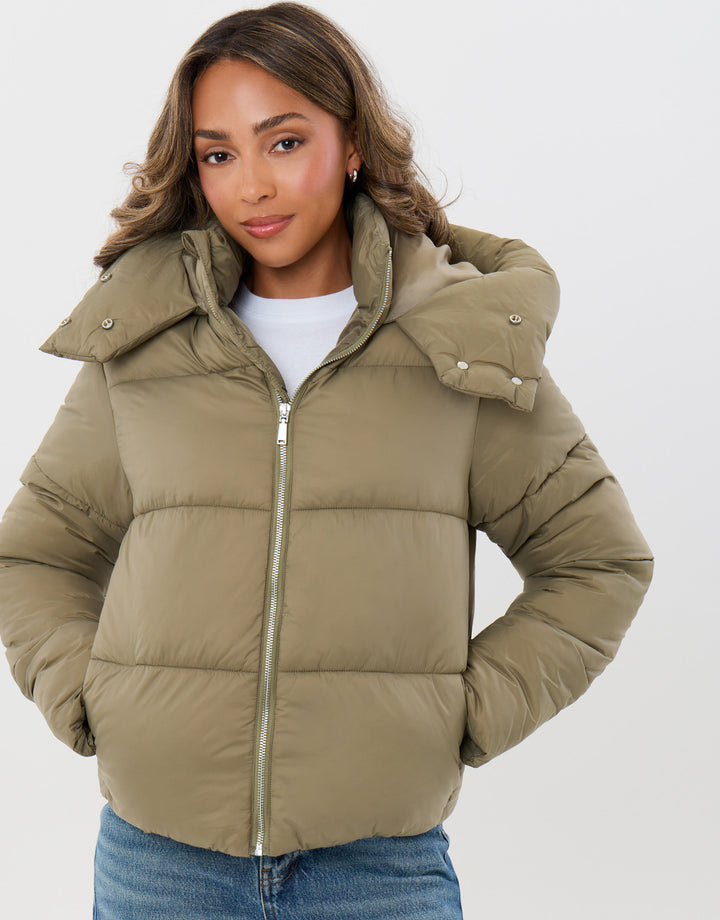 The Everyday Funnel Neck Puffer Coat in Sage Green