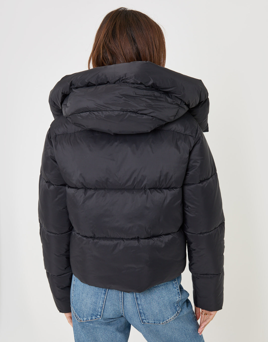 Threadbare Showerproof Funnel Neck Puffer Coat in Black - back view