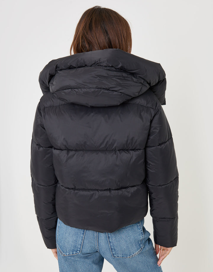 Threadbare Petite Showerproof Funnel Neck Puffer Coat in Black - back view