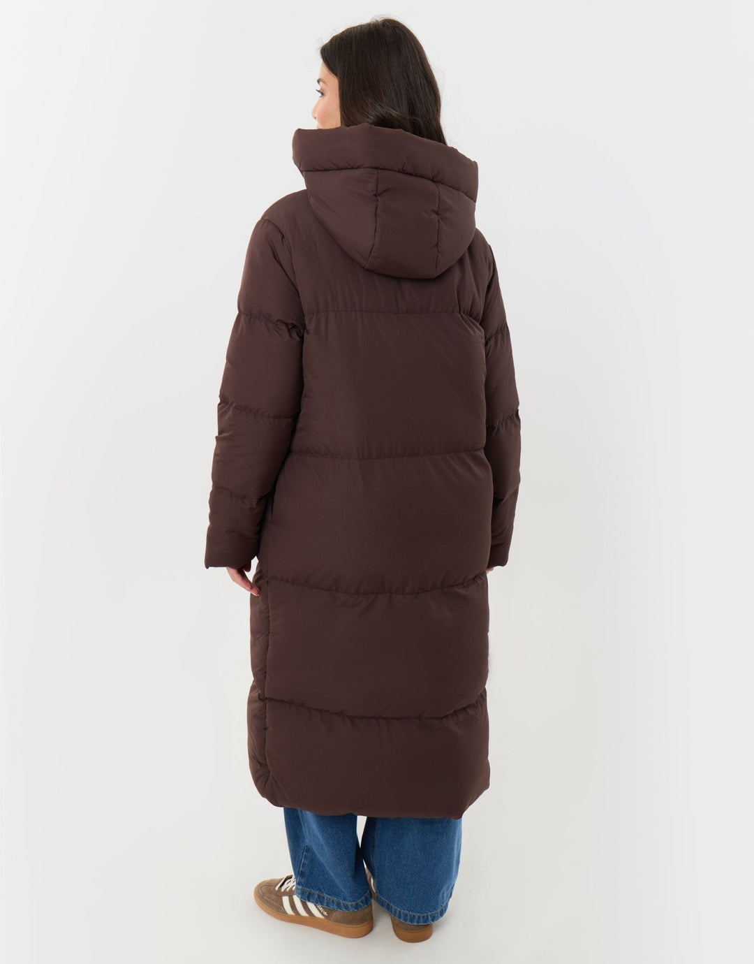 Petite Showerproof Maxi Puffer Coat in Chocolate Brown