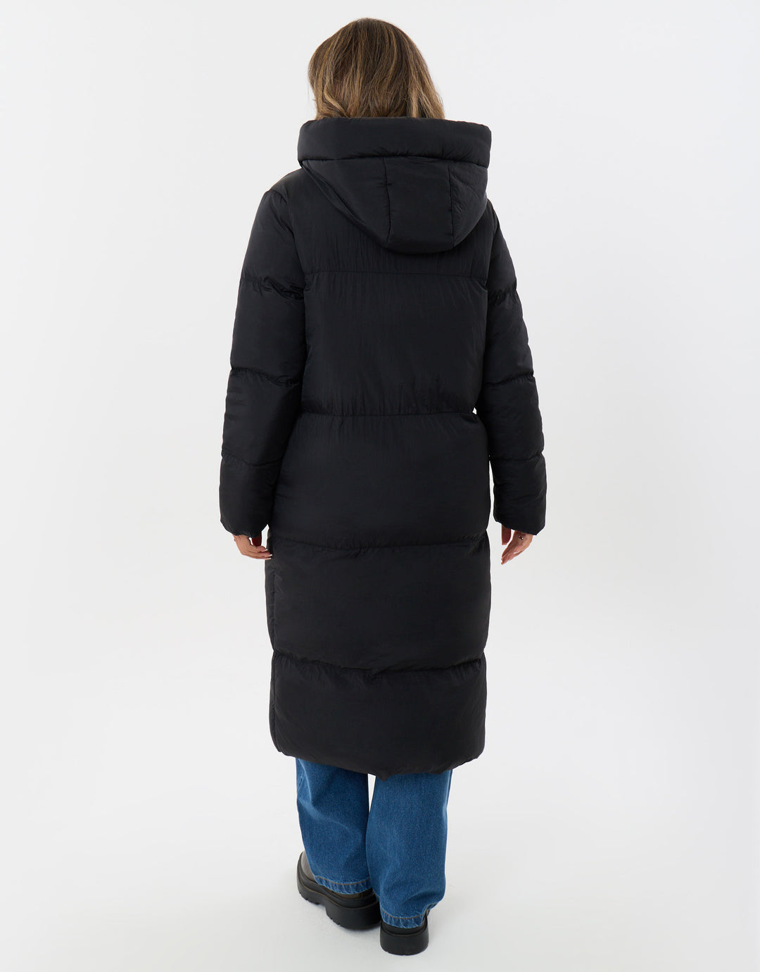 Threadbare Showerproof Maxi Puffer Coat in Black - back view