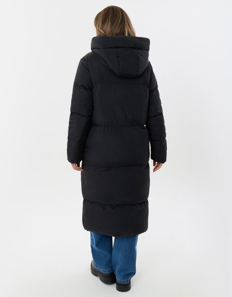 Threadbare Showerproof Maxi Puffer Coat in Black - back view