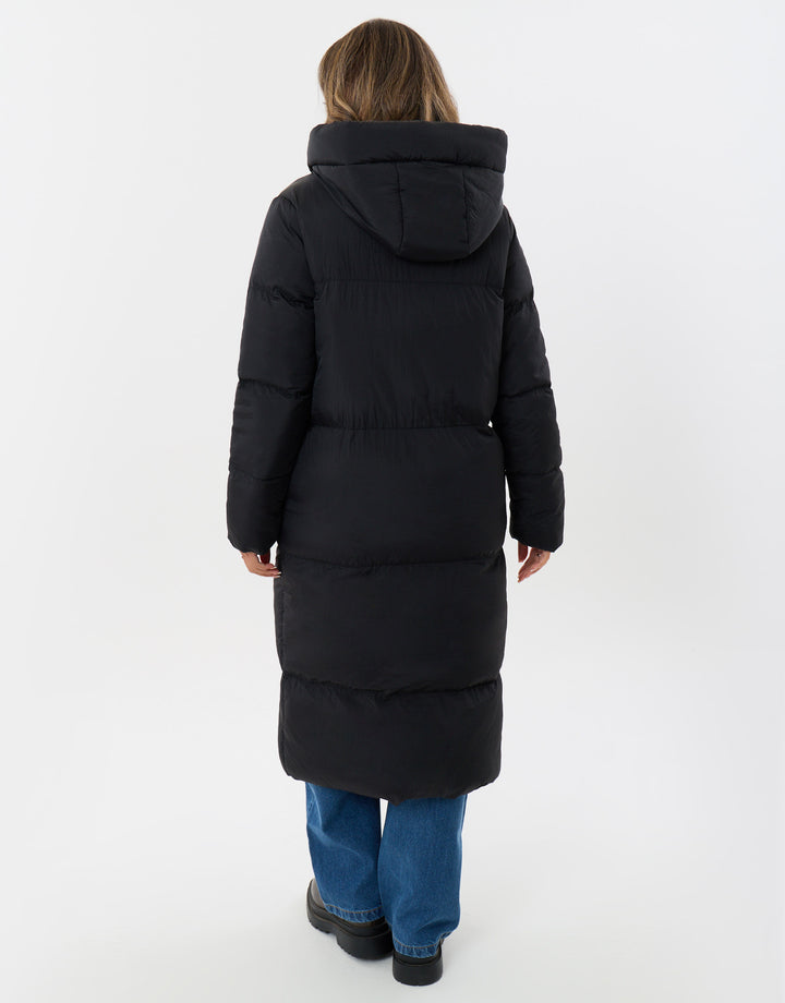 Threadbare Showerproof Maxi Puffer Coat in Black - back view