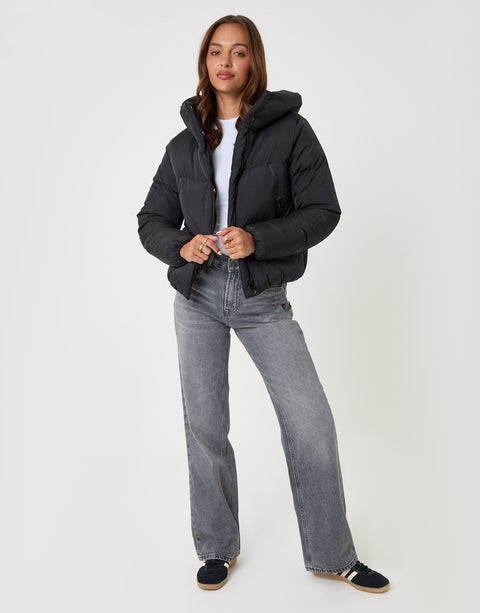 Threadbare Showerproof Cropped Puffer Coat in Black - full body
