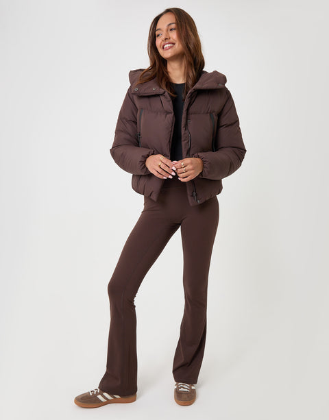Threadbare Showerproof Cropped Puffer Coat in Chocolate Brown - full body