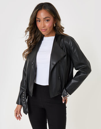 Threadbare Suede Bomber Jacket in Black - front view unzipped