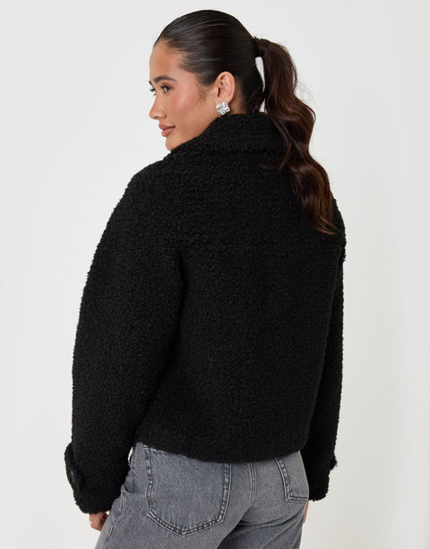Threadbare Borg Cropped Jacket in Black - back view