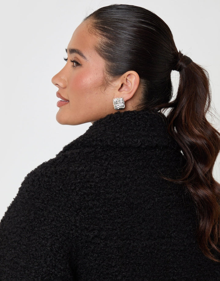 Threadbare Borg Cropped Jacket in Black - close up back 