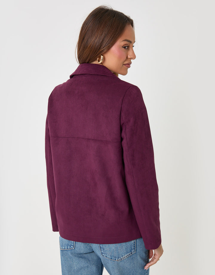 Threadbare Faux Suede Blazer in Plum - back view