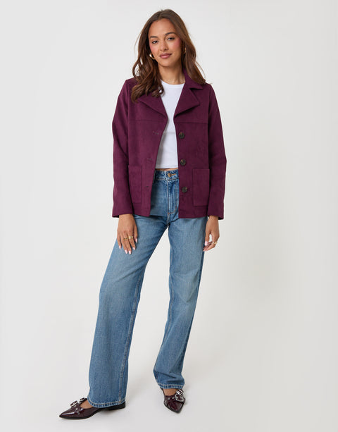 Threadbare Faux Suede Blazer in Plum - full body