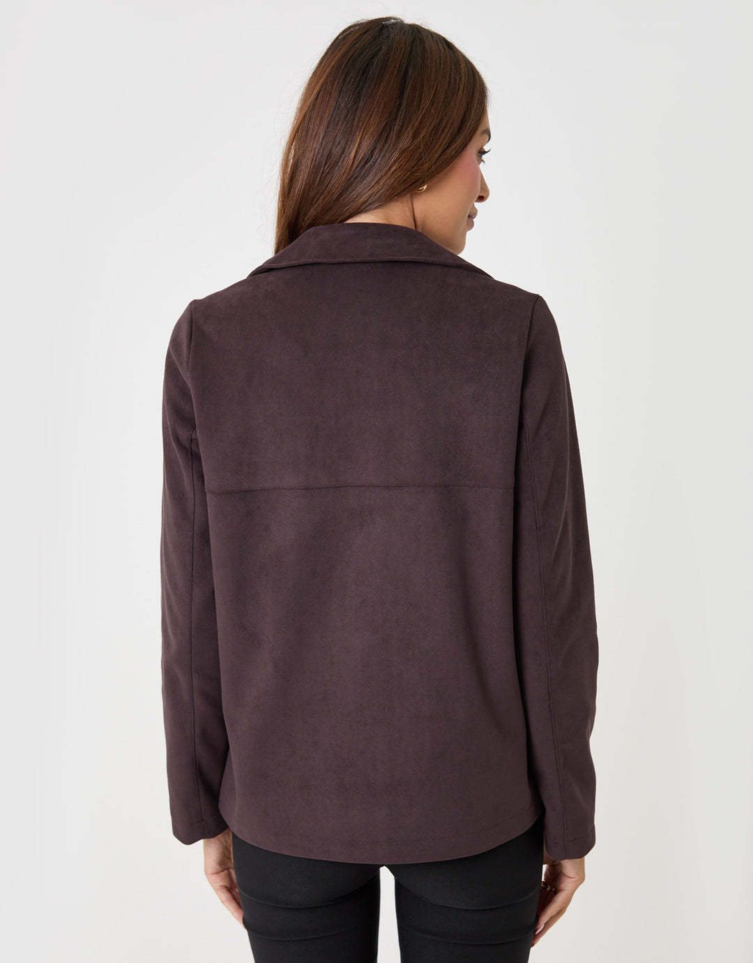 Threadbare Faux Suede Blazer in Chocolate Brown - back view