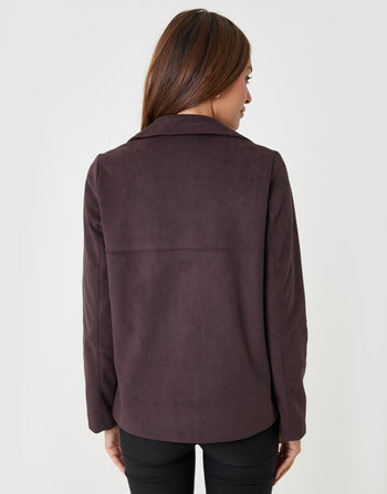 Threadbare Faux Suede Blazer in Chocolate Brown - back view