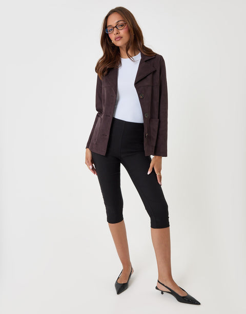 Threadbare Faux Suede Blazer in Chocolate Brown - full body