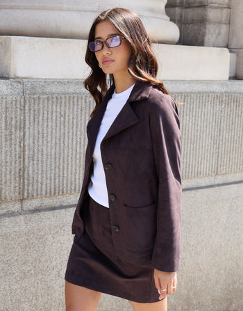 Threadbare Faux Suede Blazer in Chocolate Brown - campaign