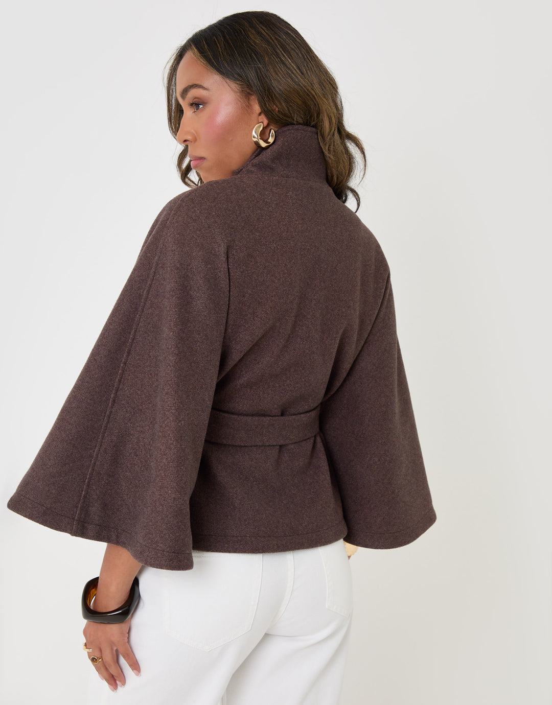 Threadbare Faux Wool Cape Coat in Chocolate Brown - back view