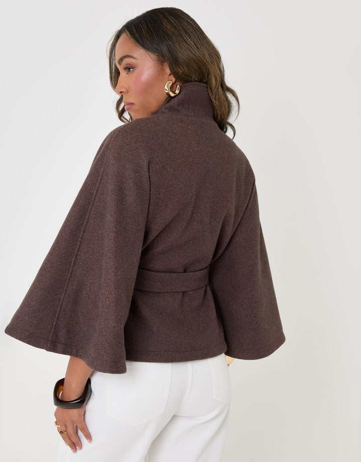 Threadbare Faux Wool Cape Coat in Chocolate Brown - back view