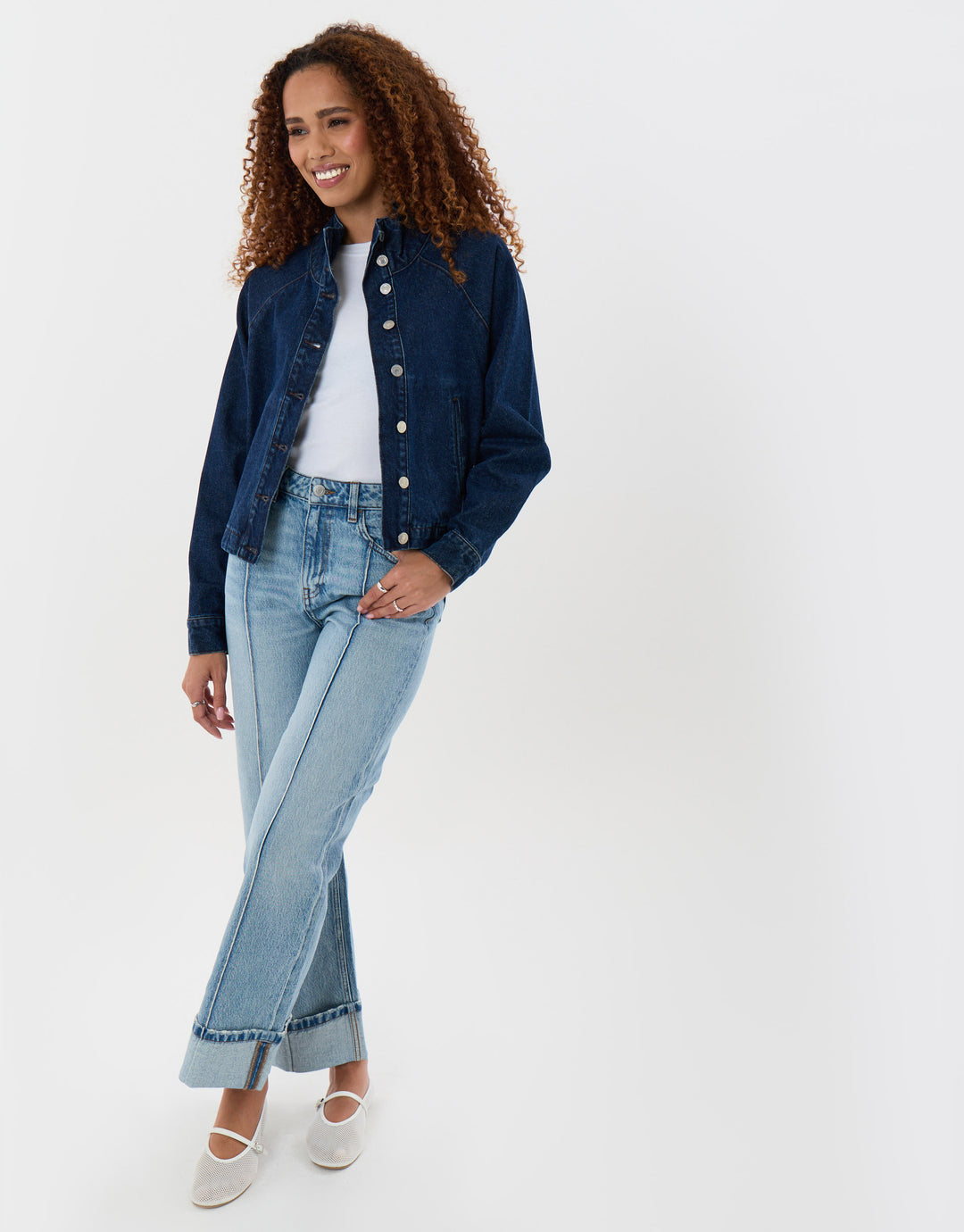 Threadbare Denim Bomber Jacket in Indigo - full body