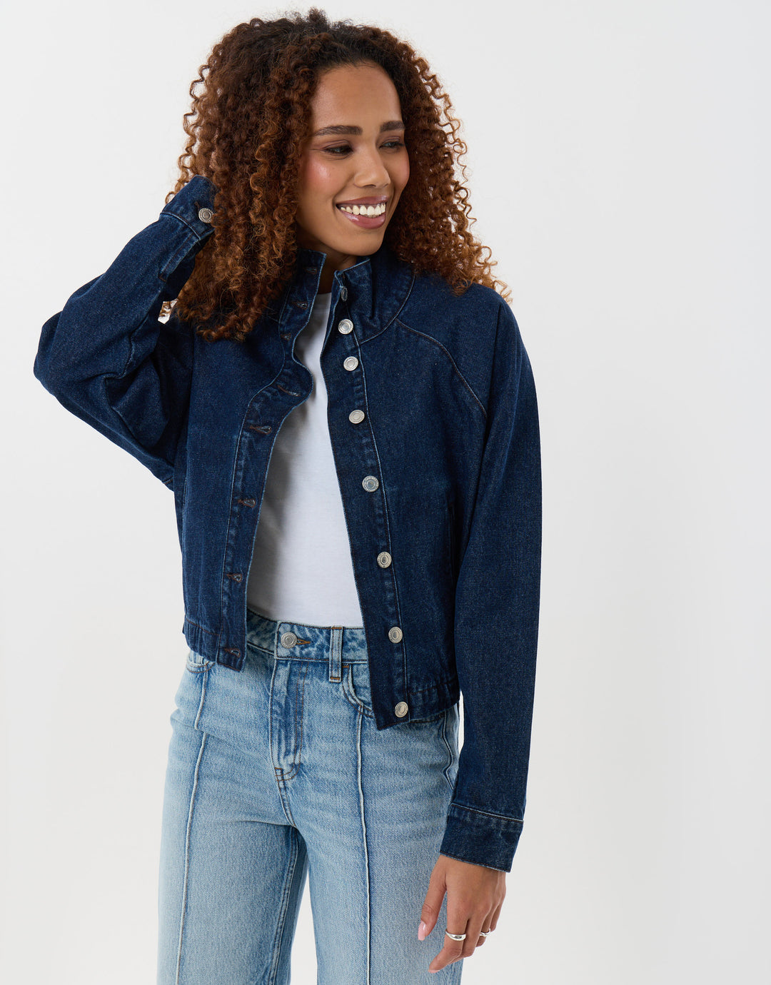 Threadbare Denim Bomber Jacket in Indigo - side view