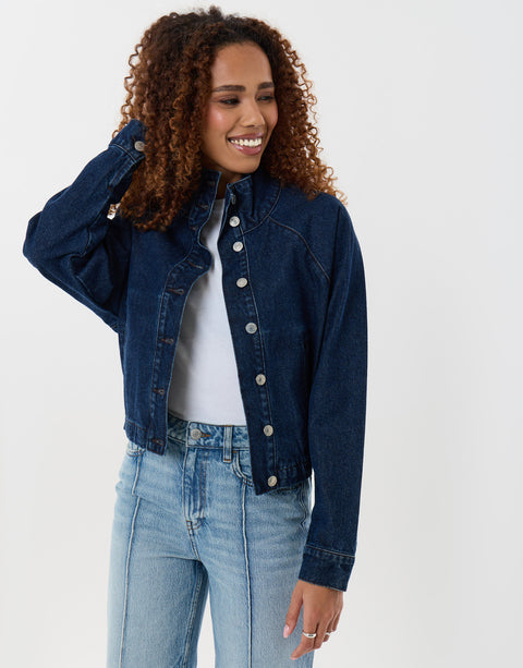Threadbare Denim Bomber Jacket in Indigo - side view