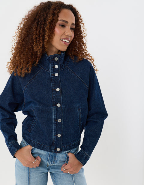 Threadbare Denim Bomber Jacket in Indigo - front view