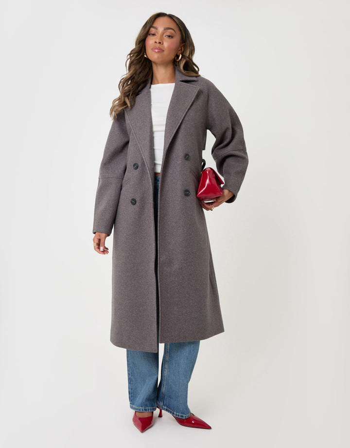 Threadbare Longline Cocoon Coat in Grey - front view