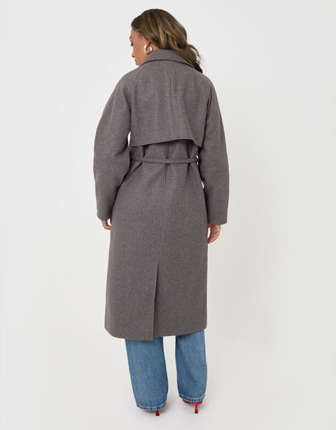 Threadbare Longline Cocoon Coat in Grey - back view