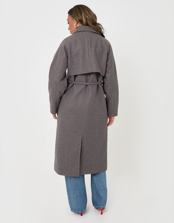 Threadbare Longline Cocoon Coat in Grey - back view