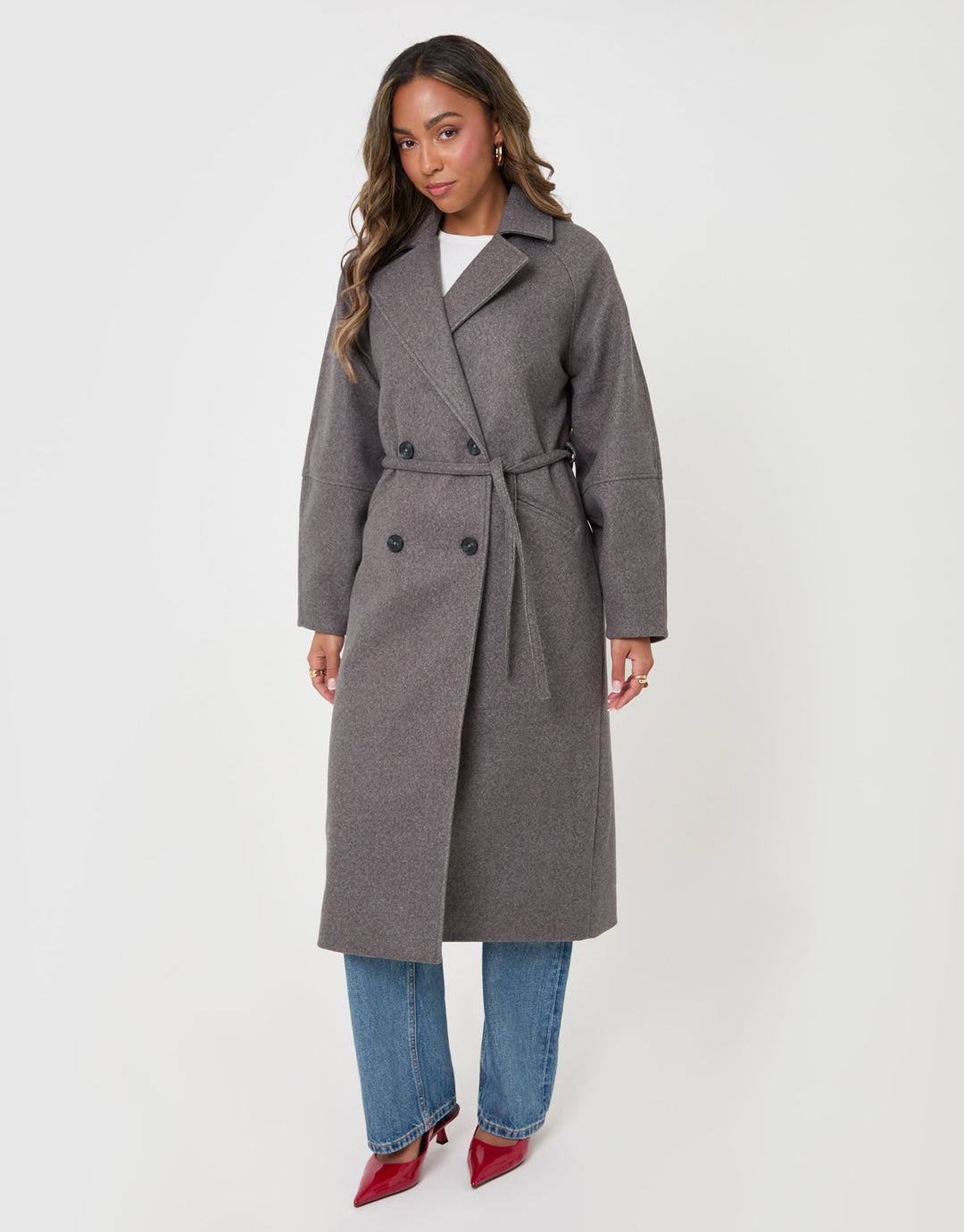 Threadbare Longline Cocoon Coat in Grey - mannequin image