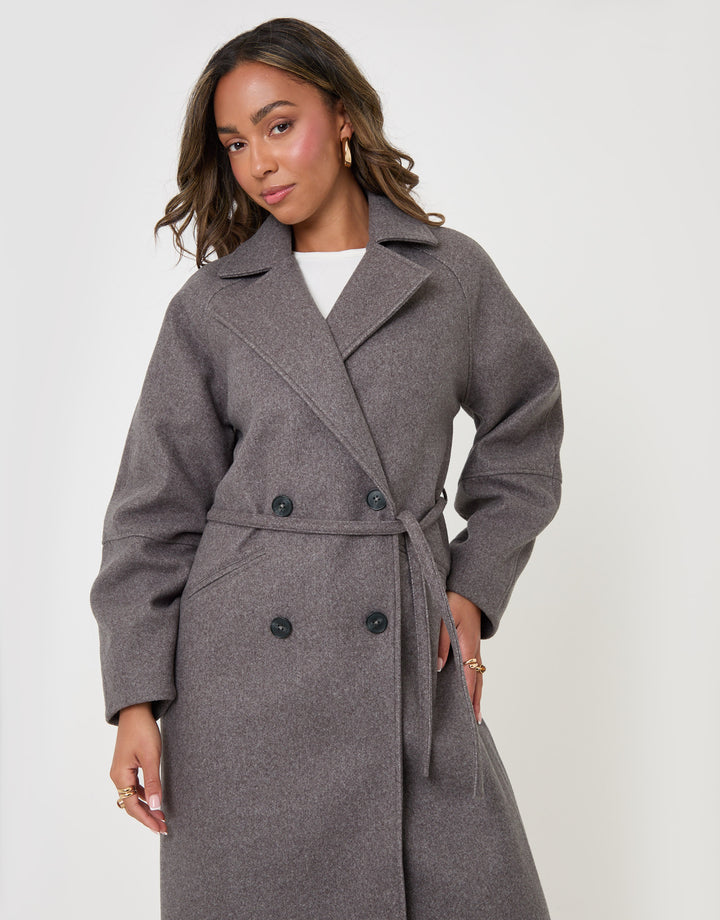 Threadbare Longline Cocoon Coat in Grey - close up