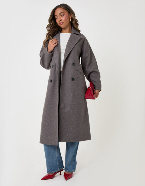 Threadbare Longline Cocoon Coat in Grey - full body