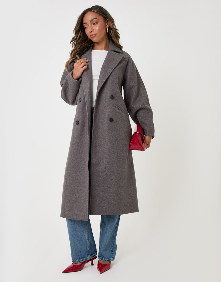 Threadbare Longline Cocoon Coat in Grey - full body