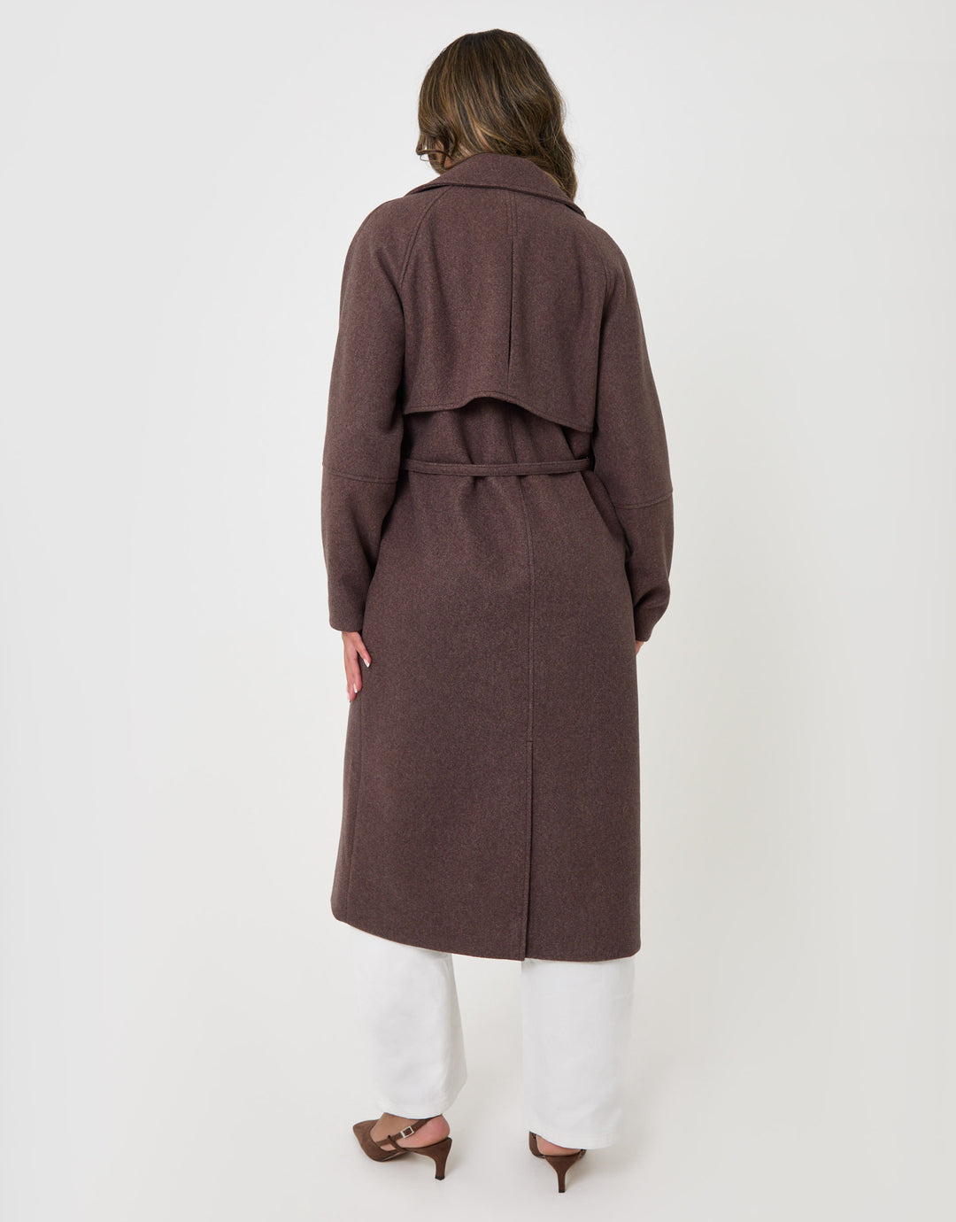 Threadbare Longline Cocoon Coat in Chocolate Brown - back view