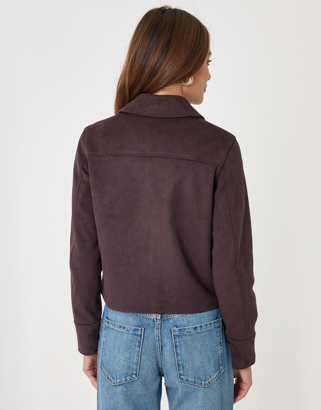 Threadbare Faux Suede Collared Jacket in Chocolate Brown - back view