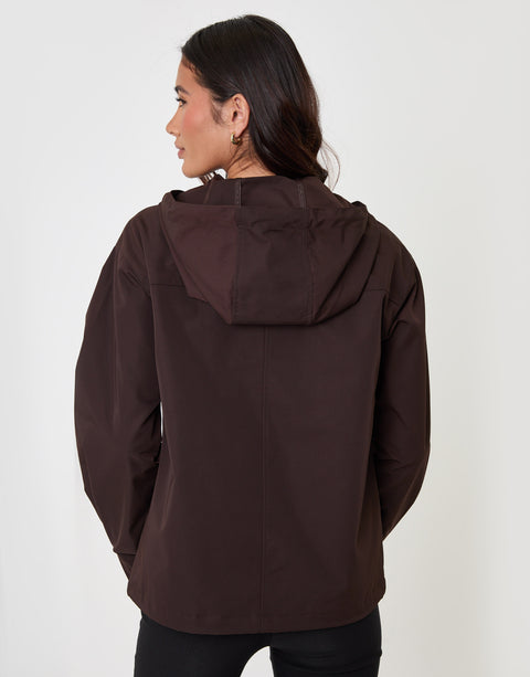 Threadbare Showerproof Hooded Mac in Chocolate Brown - back view
